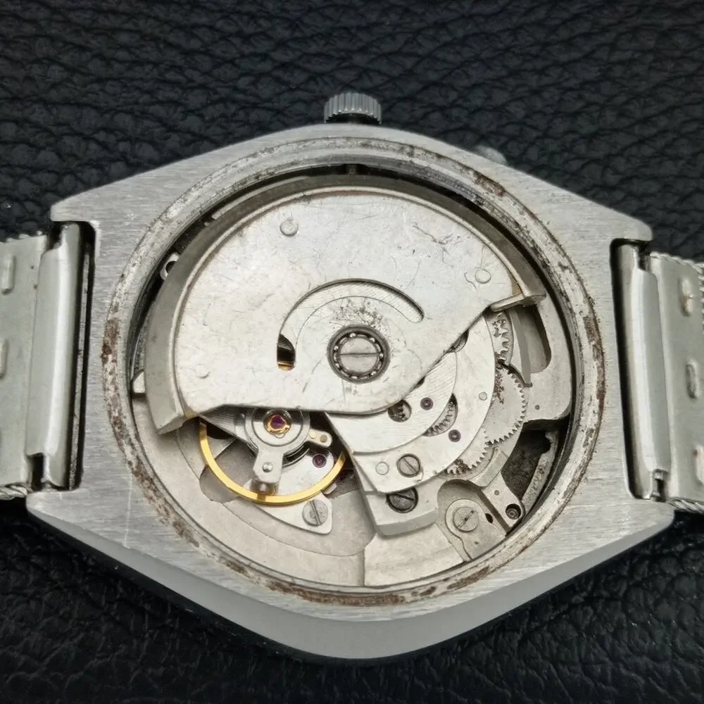 Vintage 1977 Ricoh Automatic Mens Silver Watch W/daydate & Gold accents